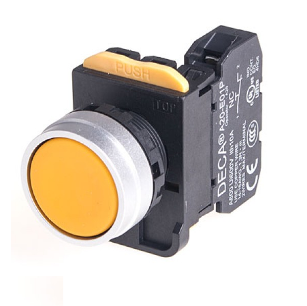 A204B-M1E10Y Push-Button, Momentary, 1x NO, Yellow