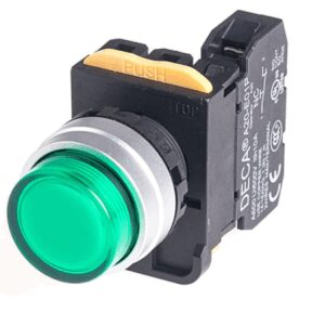 A204L-M2E10QHG Push-Button, Illuminated, Momentary 1x NO, Green LED, 110v-ac/dc