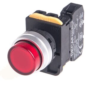 A204L-A2E10Q4R Push-Button, Illuminated, Maintained, 1x NO, Red LED, 24v-ac/dc
