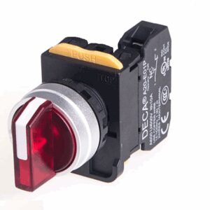 A204F-2E10Q4R Selector Switch, Illuminated, Metal Bezel, Maintained, 2 Position, 1x NO, Red LED, 24v-ac/dc