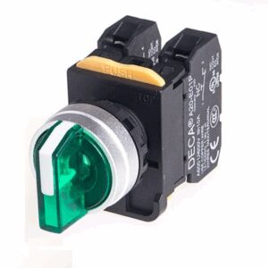 A204F-3E20QHG Selector Switch, Illuminated, 3 Position, Metal Bezel, Maintained, 2x NO, Green LED, 110v-ac/dc