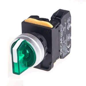 A204F-2E02Q4G-U Selector Switch, Illuminated, Metal Bezel, Maintained, 2 Position, 1x NO, Green, LED, 24v-ac/dc