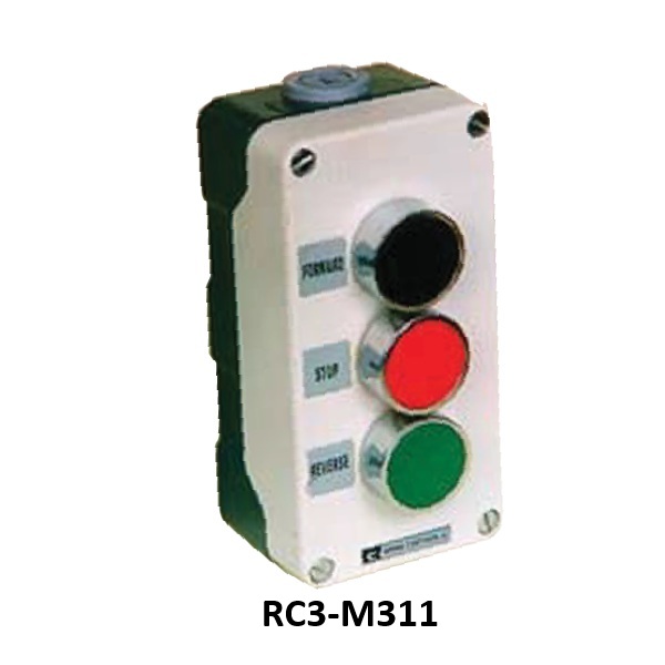RC3-M311 Control Station 3 way Metal, 3 x Flush Push Buttons 22mm, Legend ( Forward / Stop / Reverse ).